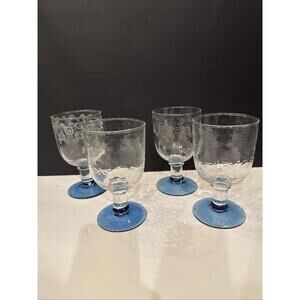 4 Mickey Mouse 6 1/4” Water Iced Tea Goblets Blue Stemmed Clear White Ears
